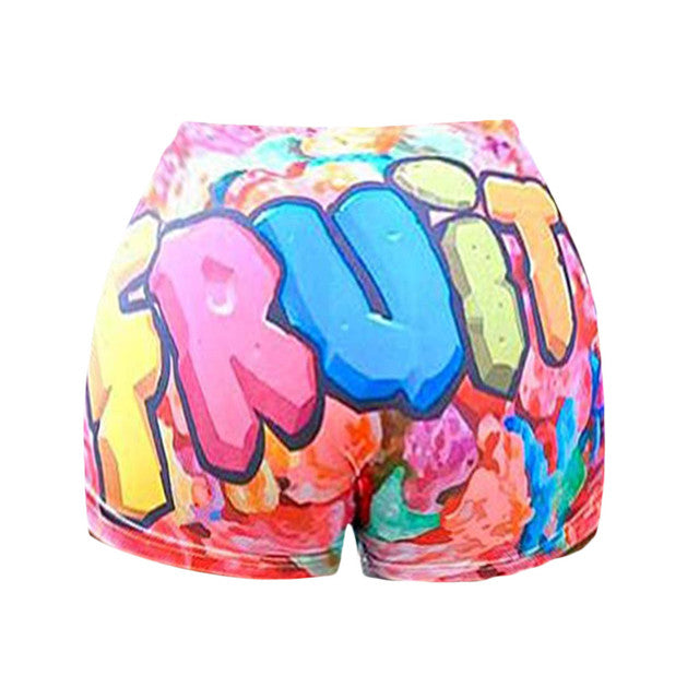 Lette Print Sport Workout High Waist Shorts