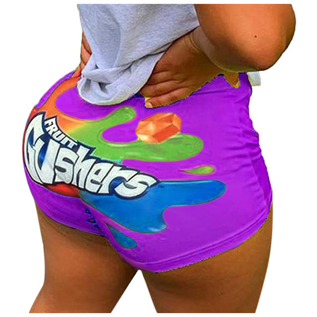 Lette Print Sport Workout High Waist Shorts