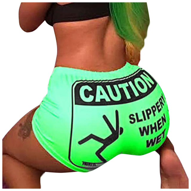 Lette Print Sport Workout High Waist Shorts