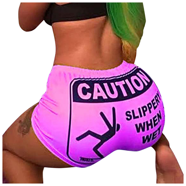 Lette Print Sport Workout High Waist Shorts