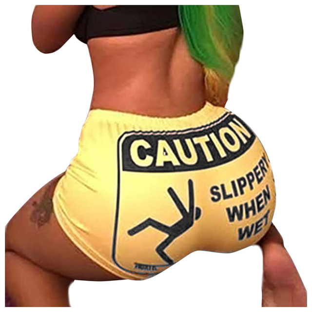Lette Print Sport Workout High Waist Shorts