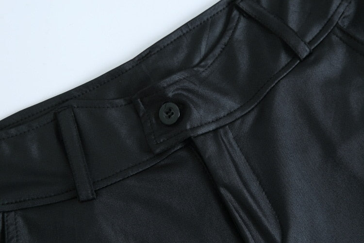 High Waist Leather Leggings With Bow Sashes - Fashion Damsel