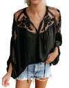 Lace Mesh Casual Long Sleeve Chiffon Blouse