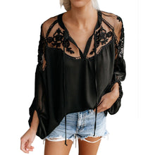 將圖片載入圖庫檢視器 Lace Mesh Casual Long Sleeve Chiffon Blouse
