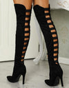 Black Hollow Out Over The Knee Boots - Fashion Damsel