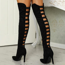 将图片加载到图库查看器，Black Hollow Out Over The Knee Boots - Fashion Damsel
