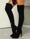 Black Hollow Out Over The Knee Boots - Fashion Damsel