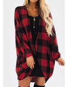 Long Cardigan Red Plaid Cotton Blouse