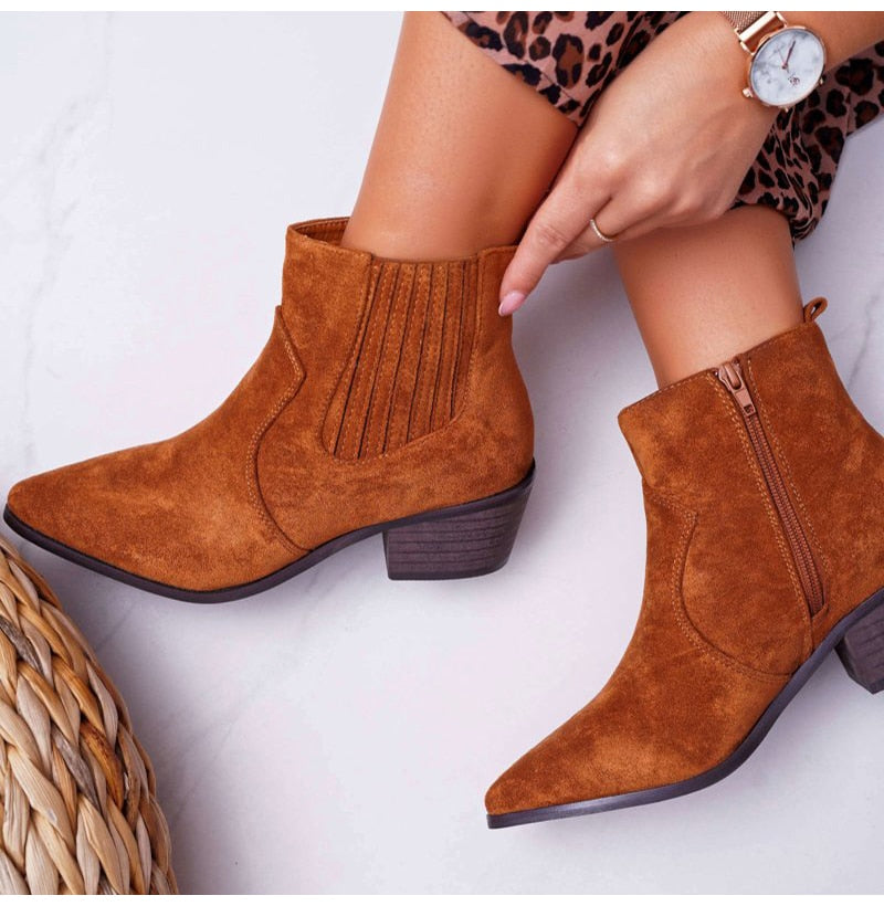 Suede Pointed Toe Chelsea Boots - Fashion Damsel