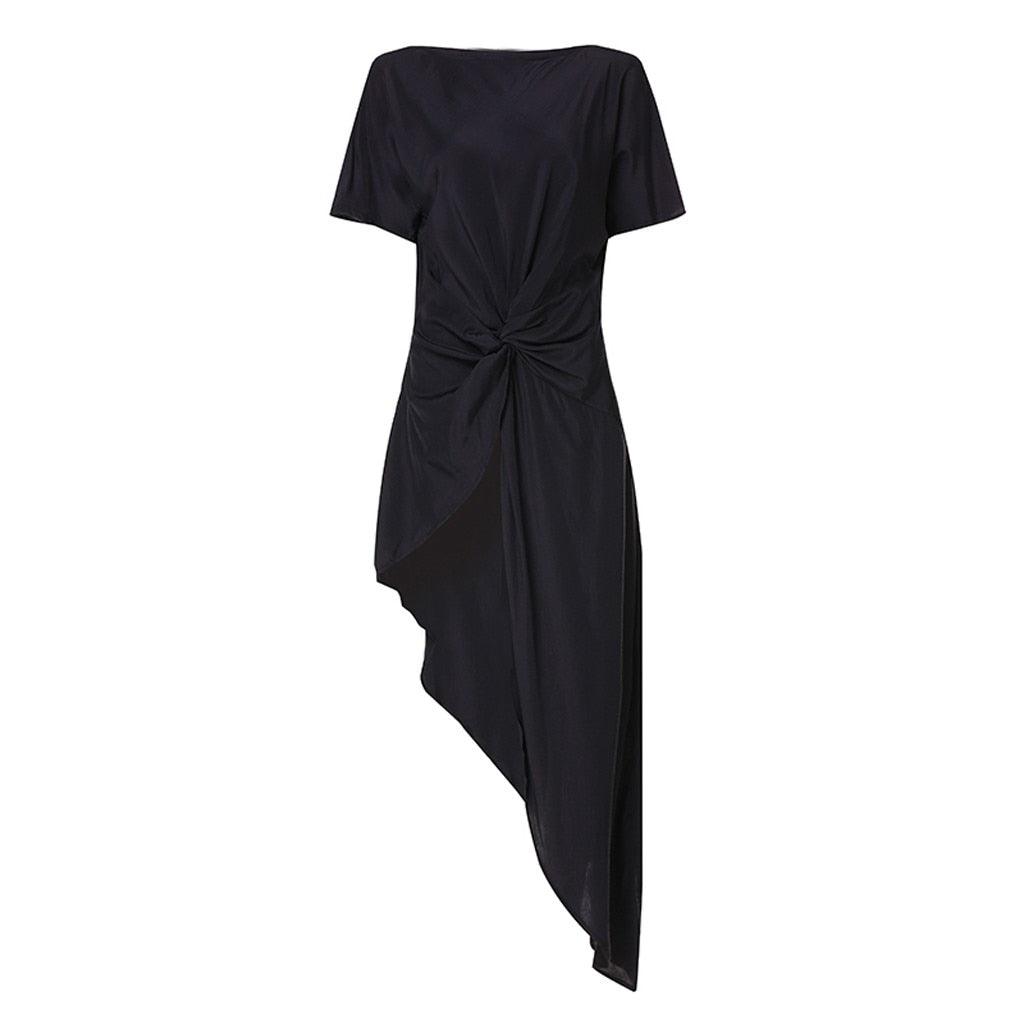 Pleated Knot Long Irregular Blouse - Fashion Damsel