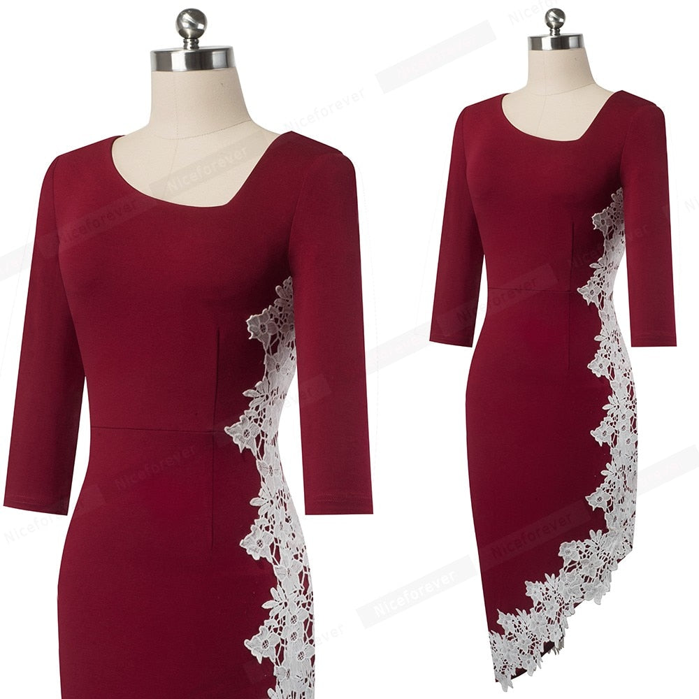 Elegant Embroidery Lace Patchwork Dress - Fashion Damsel