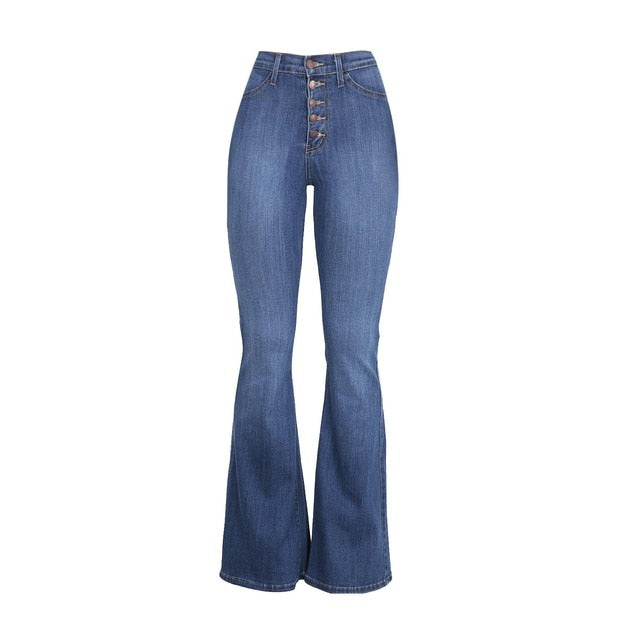 Elastic Loose Pocket High Waist button Jeans - Fashion Damsel