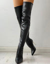 Leather Over The Knee Zipper Long Boots With Thin Heel - Fashion Damsel