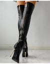 Leather Over The Knee Zipper Long Boots With Thin Heel - Fashion Damsel