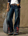 Flower Print Wide Leg Vintage Jeans