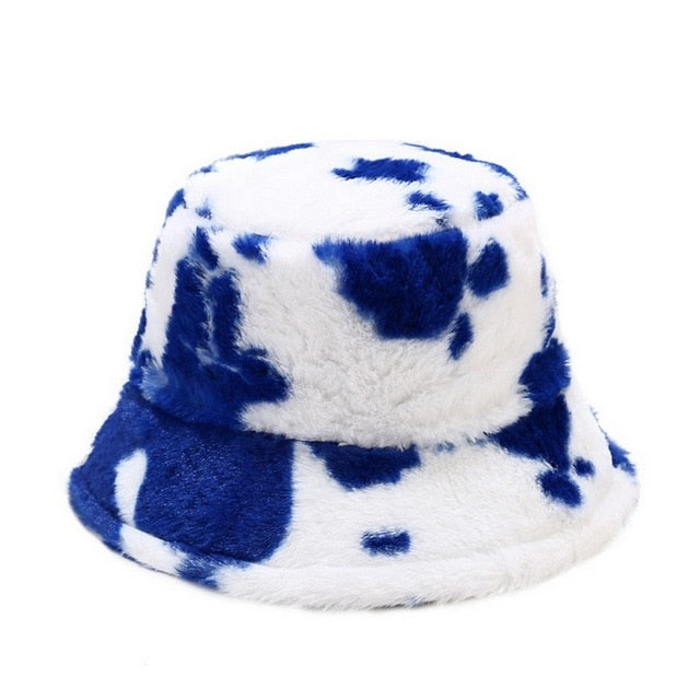 Winter Cow Print Plush Bucket Hat - Fashion Damsel