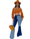 High Waist Patchwork Denim Flare Pants