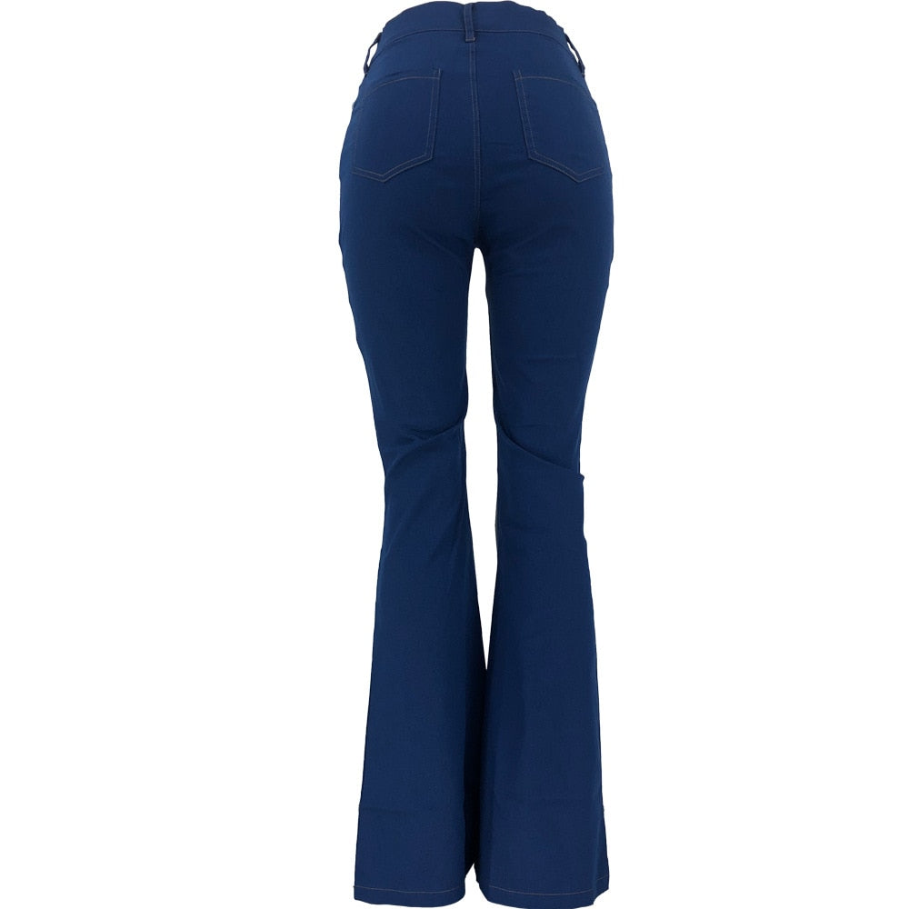 High Waist Patchwork Denim Flare Pants