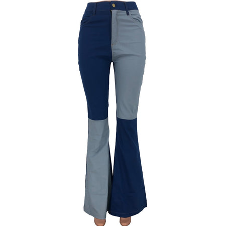 High Waist Patchwork Denim Flare Pants
