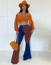 High Waist Patchwork Denim Flare Pants