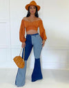 High Waist Patchwork Denim Flare Pants