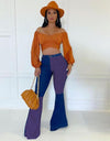 High Waist Patchwork Denim Flare Pants