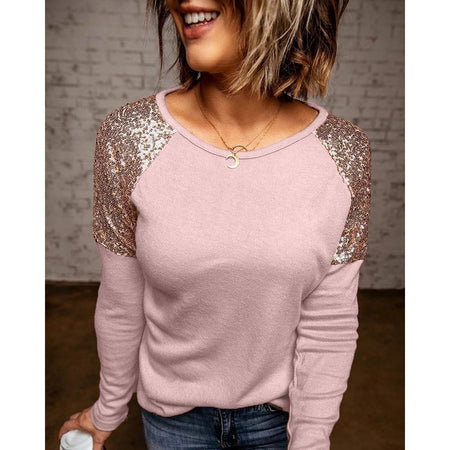 Long Sleeve Patchwork Sequins Women's Loose Shirt