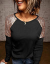 Long Sleeve Patchwork Sequins Women's Loose Shirt