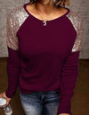 Long Sleeve Patchwork Sequins Women's Loose Shirt