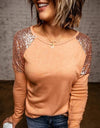 Long Sleeve Patchwork Sequins Women's Loose Shirt