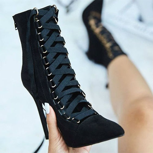 Women's Cross Straps Pointed Toe Ankle Boots - Fashion Damsel
