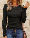 Lace O-Neck Hollow-Out Solid Top With Buttons