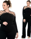 Plus Size Black Off Shoulder Long Sleeve Velvet Top - Fashion Damsel