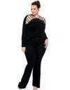 Plus Size Black Off Shoulder Long Sleeve Velvet Top - Fashion Damsel