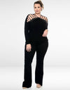 Plus Size Black Off Shoulder Long Sleeve Velvet Top - Fashion Damsel