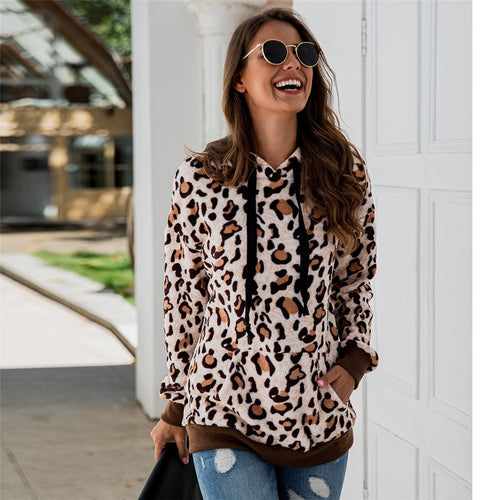 Autumn/Winter Leopard  Fleece Hooded Sweatshirt - Fashion Damsel