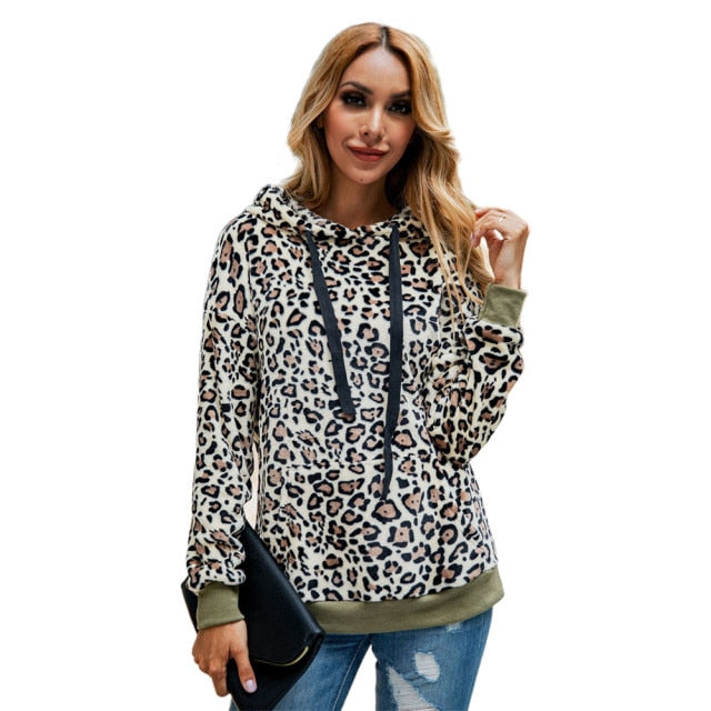 Autumn/Winter Leopard  Fleece Hooded Sweatshirt - Fashion Damsel