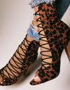 leopard Lace Up Square heels