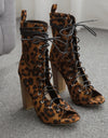 leopard Lace Up Square heels