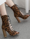 leopard Lace Up Square heels