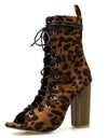 leopard Lace Up Square heels