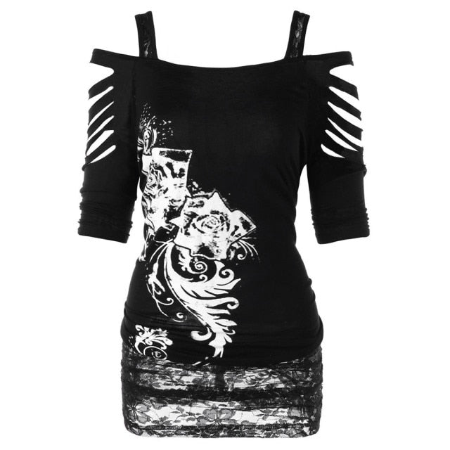 Women's Fashion Off Shoulder Hollow-Out Tunic Top