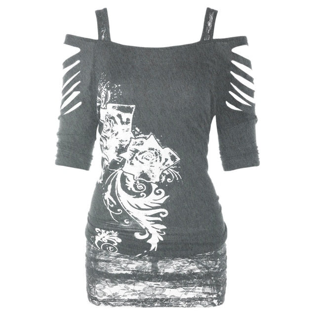 Women's Fashion Off Shoulder Hollow-Out Tunic Top