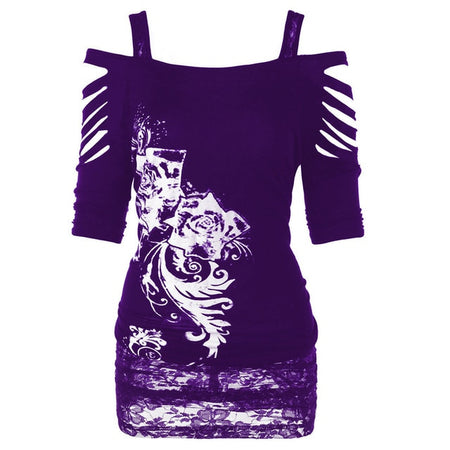 Women's Fashion Off Shoulder Hollow-Out Tunic Top