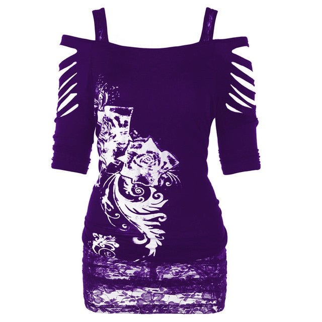 Women's Fashion Off Shoulder Hollow-Out Tunic Top