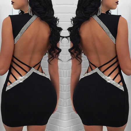 Elegant Sexy Deep V- Neck Sequin Bandage Dress