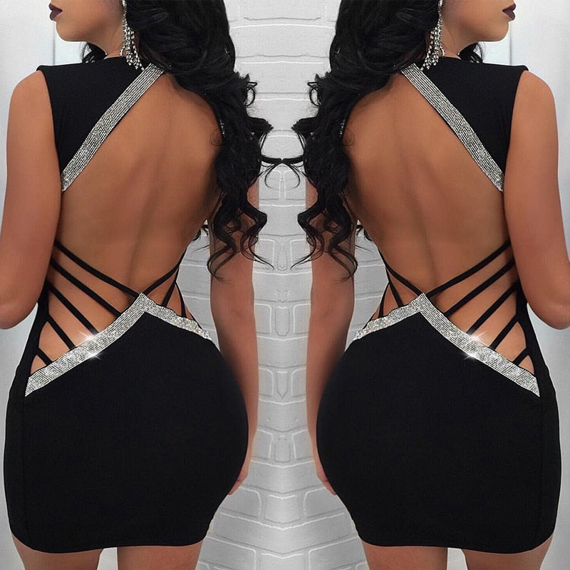 Elegant Sexy Deep V- Neck Sequin Bandage Dress
