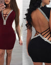 Elegant Sexy Deep V- Neck Sequin Bandage Dress