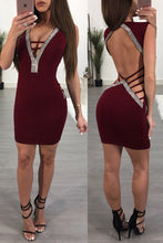 Load image into Gallery viewer, Elegant Sexy Deep V- Neck Sequin Bandage Dress
