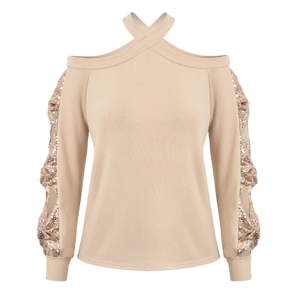 Elegant Solid Color Sequin Top